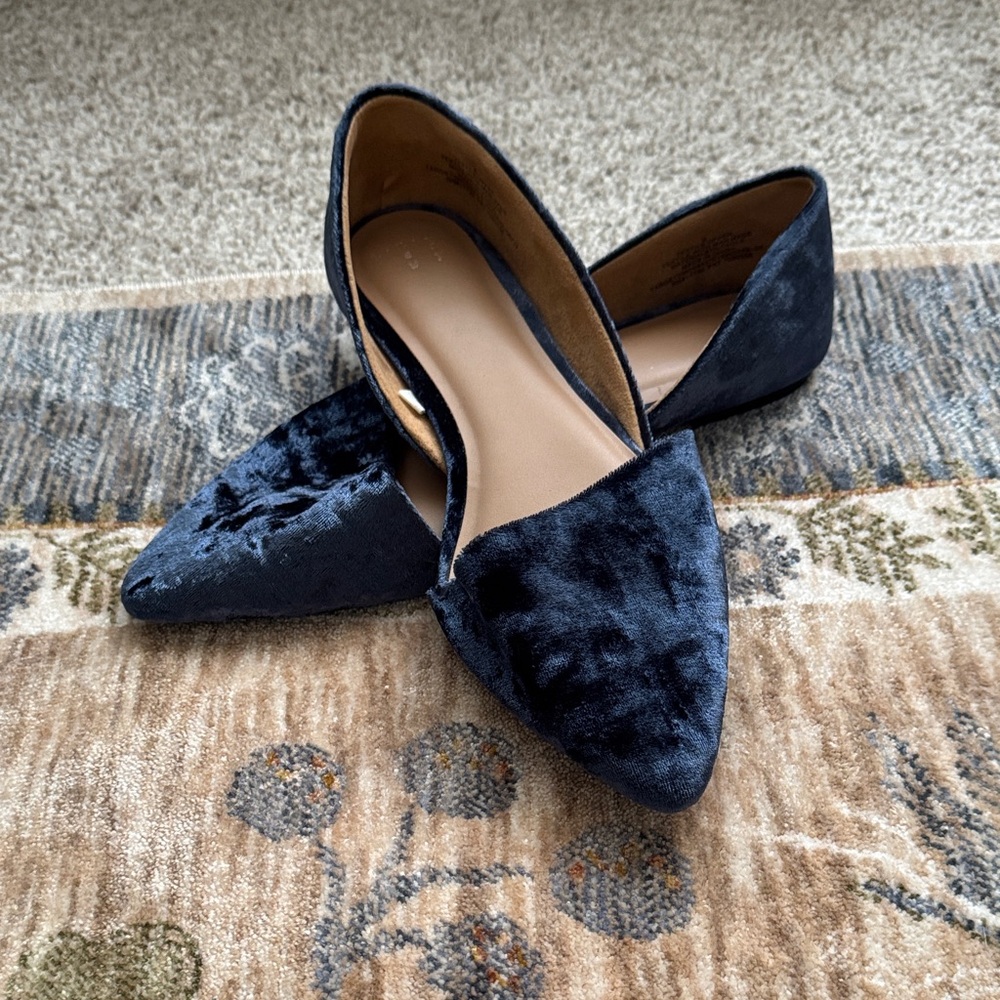 Velvet Pointed Toe Women's Flats - Navy